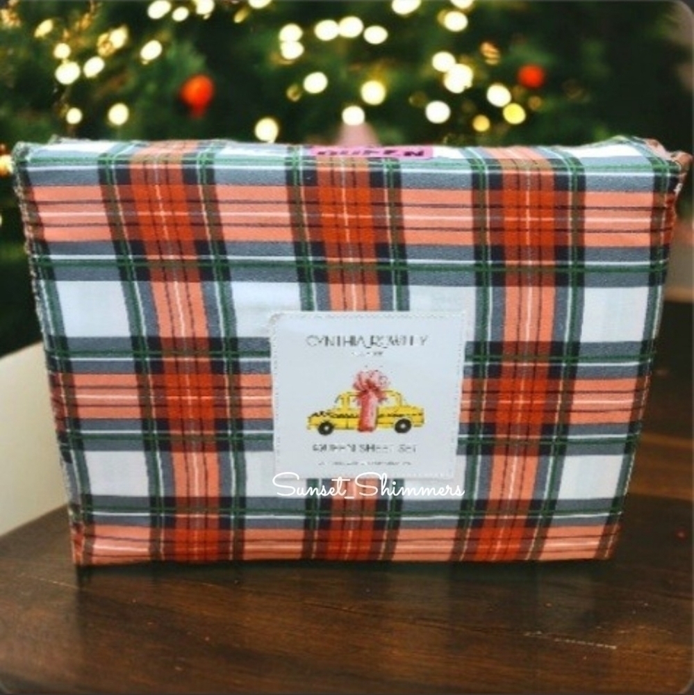 4pc Cynthia Rowley QUEEN TARTAN PLAID Christmas Holiday Red Green BED SHEET SET